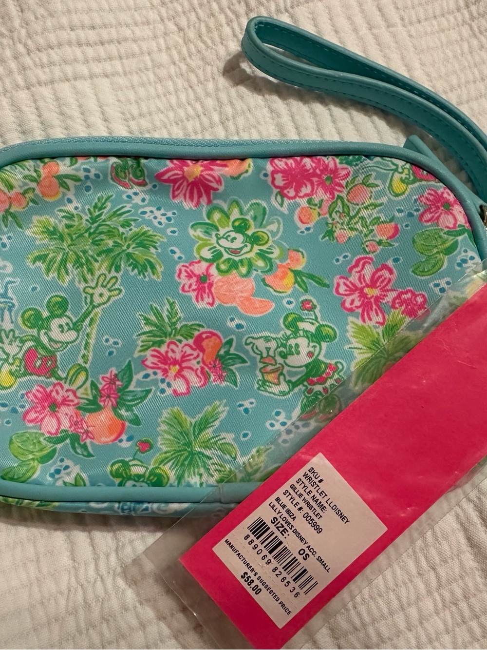 Teal Floral Tropical Wristlet Pouch with Pink Accents